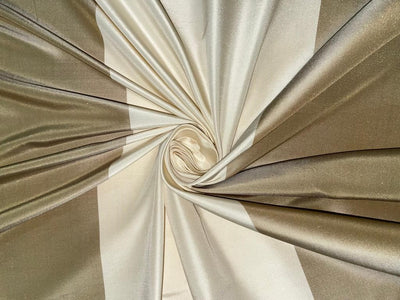 100% SILK TAFFETA FABRIC OLIVE X CREAM STRIPES  54" Wide TAF#S58[3]