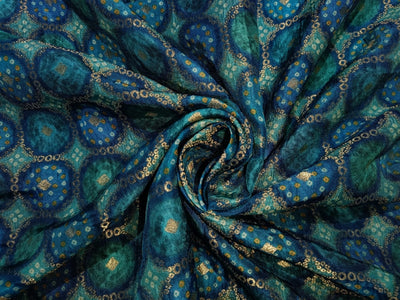 Silk Brocade fabric peacock blue green color 44" wide BRO881[4]