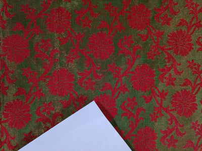 Silk Brocade fabric Semi Sheer Metallic,Red & Green color 44" wide BRO240[6]