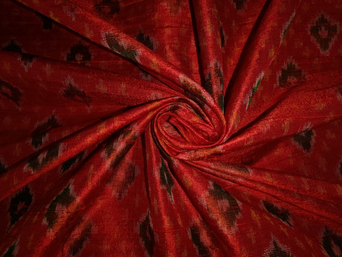 100% pure silk dupion ikat fabric red x green colour 44" wide [8383]