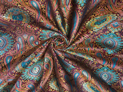 Silk Brocade fabric teal, black, red, mustard and metallic gold   BRO1092[1]