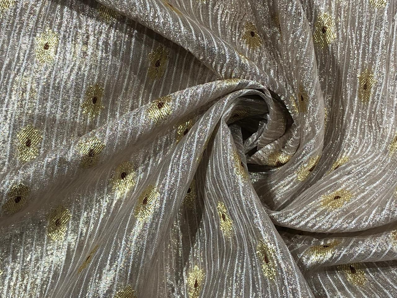Tissue Crushed sheer mina MOTIF jacquard fabric 44"wide available in 3 colors gold, silver gold and silver grey[18254/55/56/57]