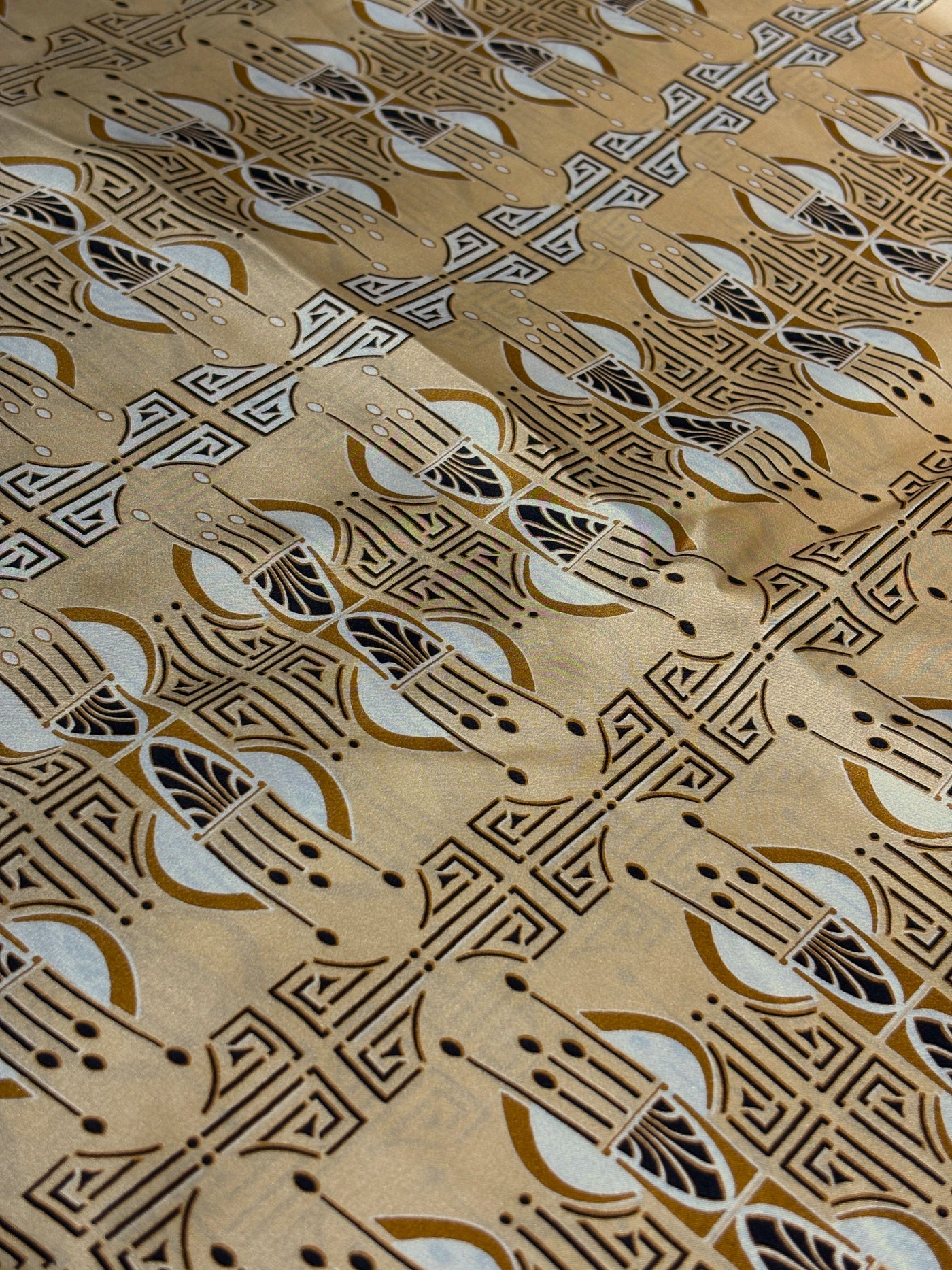 100% Pure Silk Satin 60-80 grams caramel color abstract print  54"Wide Fabric [18261]