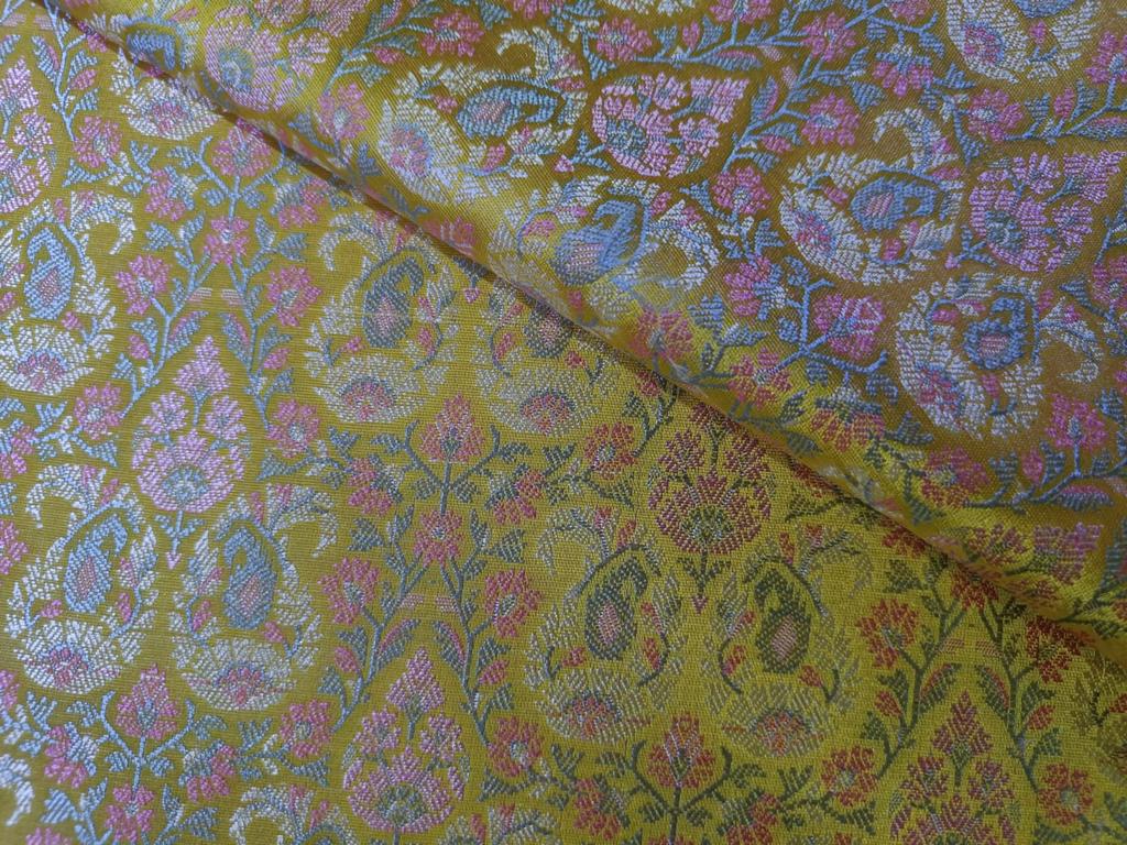 Silk Brocade fabric Yellow / Pink and Blue color 44" wide BRO886A[4]
