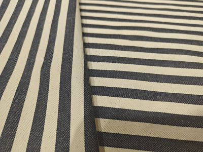 Cotton Denim Fabric ecru and navy herringbone stripes 58" wide [18241]ROLL