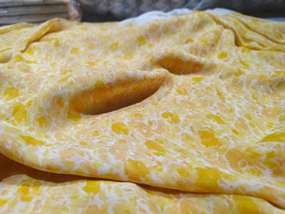 Silk chiffon printed  fabric BRIGHT yellow and ivory  COLOR ABSTRACT PRINT 44" wide [17046]