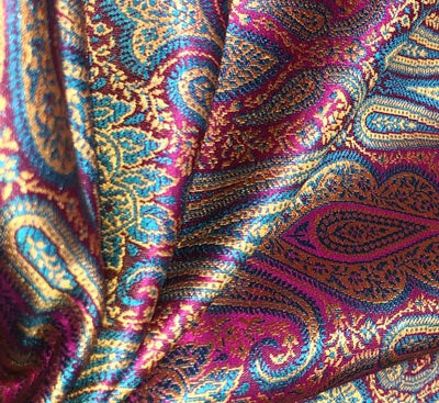 Silk Brocade fabric 44" wide paisley jacquard available in 3 colors pink and blue ,red and green and pastel pink and slate blue BRO1037