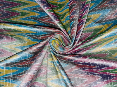 100% pure silk dupion ikat fabric multi colour 44&quot;wide