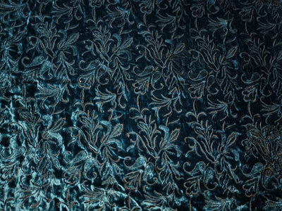 100% cotton Velvet Heavily Embroidered Fabric 54" wide ~ TEAL [14039]