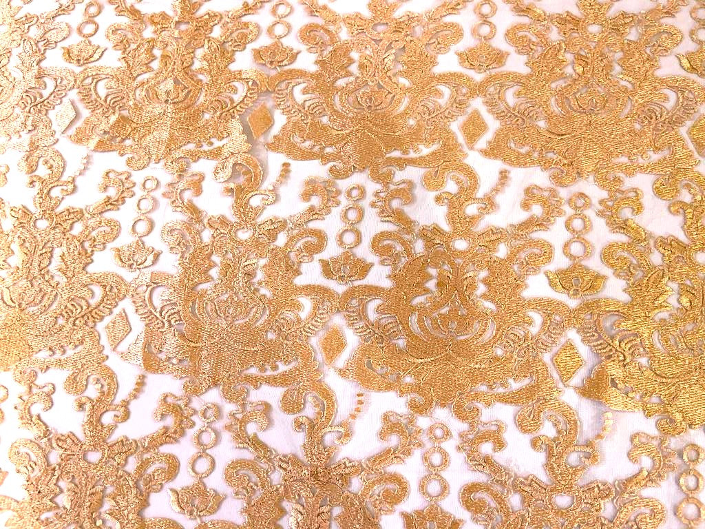 Beautiful Embroidery  LACE fabric BRIGHT GOLD  58" WIDE
