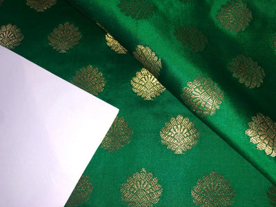 Silk Brocade fabric with Metallic gold motif Jacquard  44" wide BRO928 available in 4 colors DARK BOTTLE GREEN/ GREEN/ GOLDEN BEIGE and BLUE