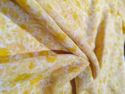 Silk chiffon printed  fabric BRIGHT yellow and ivory  COLOR ABSTRACT PRINT 44" wide [17046]