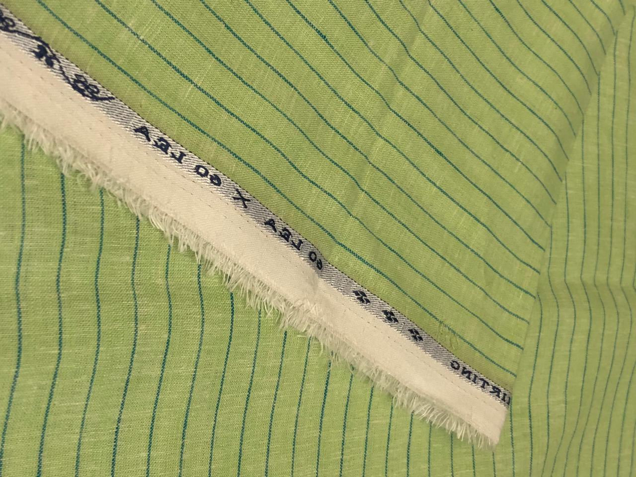 100% Linen stripe 60's Lea Fabric 58" wide available in 2 colors  lime green and sea blue stripes [16895/96]