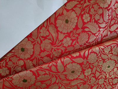 Silk Brocade fabric 44" wide BRO884 available in 4 colors [RED GREEN ORANGE X PINK ORANGE]