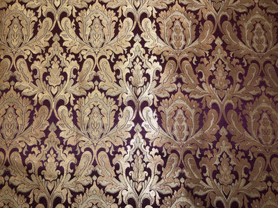 Silk Brocade fabric king khab WINE X METALIC GOLD 44" wide BRO1086[3]