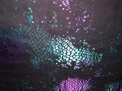 Silk georgette  fabric black with blue ,teal and purple abstract  Brasso  44&quot;[18817]
