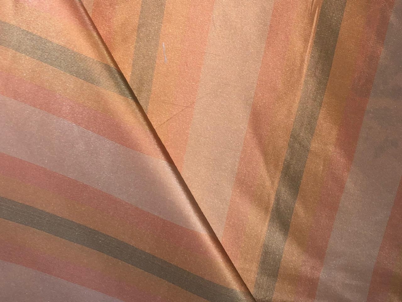PURE SILK Dupioni FABRIC  54"wide  STRIPE shades of peach and green SINGLE CUT LENTH 5 YARDS DUPCUTS2