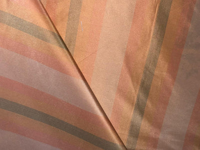 PURE SILK Dupioni FABRIC  54"wide  STRIPE shades of peach and green SINGLE CUT LENTH 5 YARDS DUPCUTS2