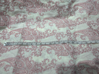 100% Linen  Kashmiri Embroidered fabric paisleys 58" wide available in 3 colors ivory with pink paisleys ,camel with navy paisley and ivory with beige paisley