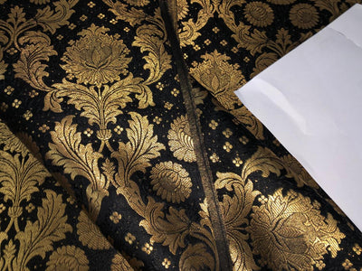 Silk Brocade fabric  black and  antique gold jacquard BRO1006[5]