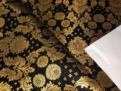 Silk Brocade fabric  black and  antique gold jacquard BRO1006[5]