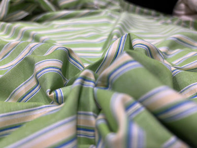 100% Cotton Poplin 56" wide  green ,blue , yellow stripes  [18268]