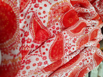 Silk chiffon printed  fabric black with red  floral  44" wide [17041]