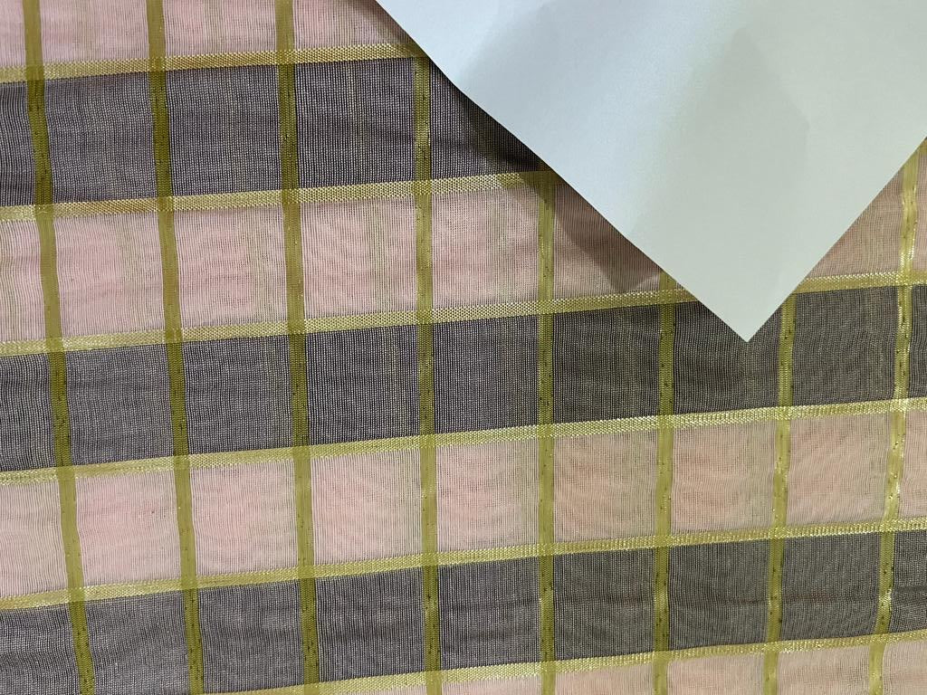 Cotton chanderi fabric plaids shade of baby pink &amp; metallic gold 44" wide [9255]