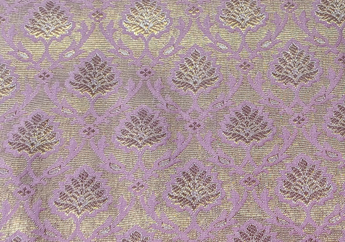 Silk Brocade fabric with leaf  jacquard available in 3 colors PINK,IVORY AND YELLOW BRO991A