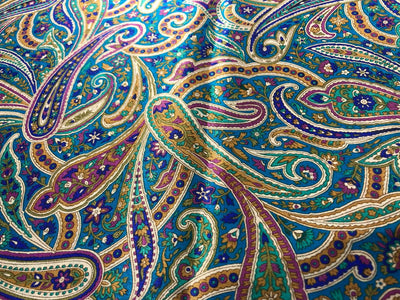 100% PURE SILK 80 GRAMS  SATIN PRINTED 44"WIDE FABRIC BLUE MULTICOLOR PAISLEY PRINT [16945]