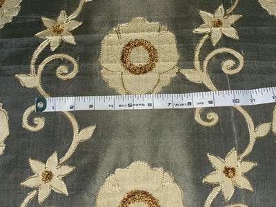 Silk Organza with velvet floral embroidery available in 2 colors [beige and brown 15349/15350]