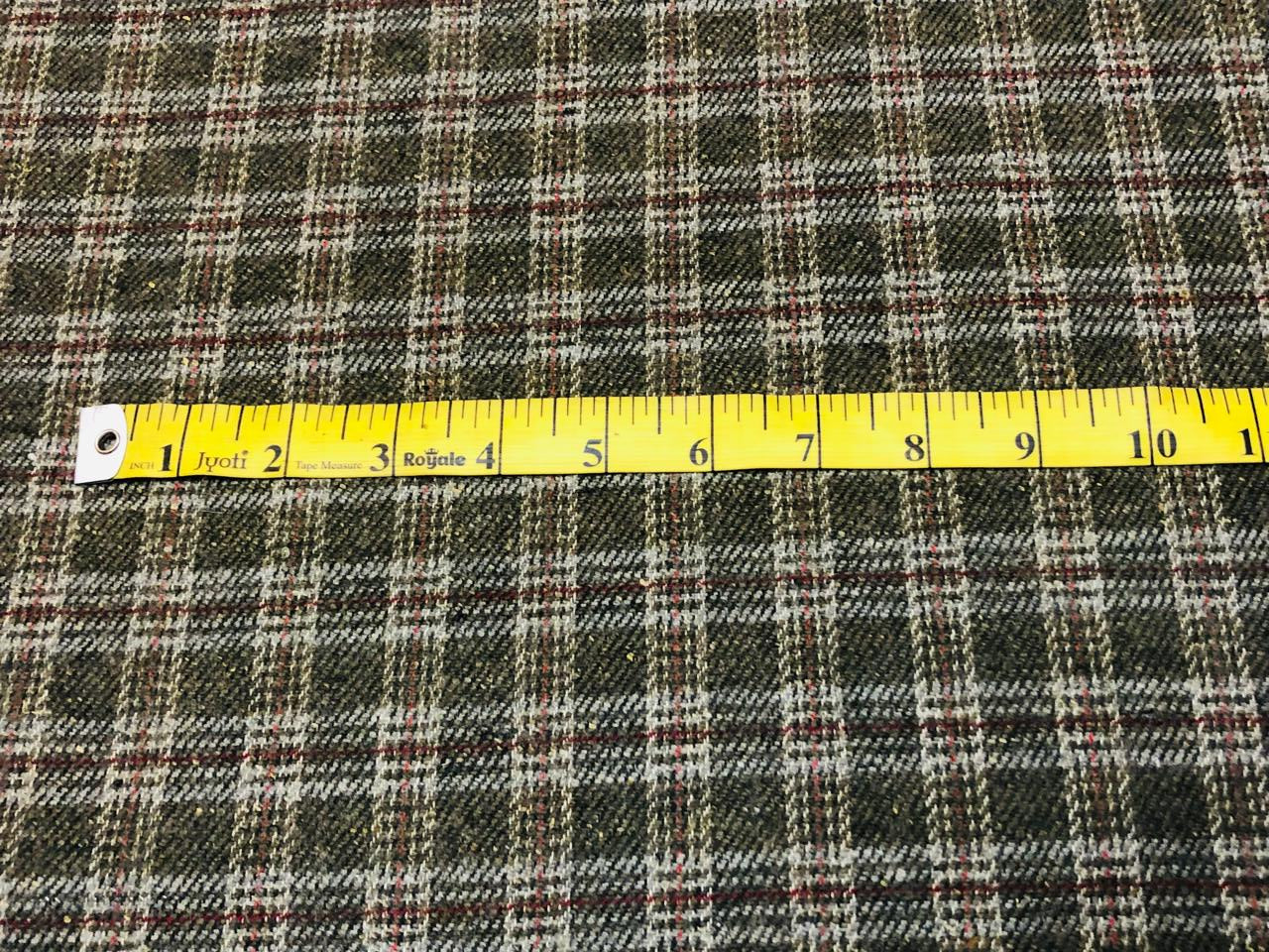 Tweed Premium Suiting Wool Blended plaids in green rust and ivory Fabric 58" wide [18317]