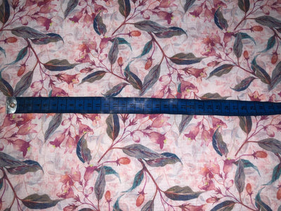 100% Cotton Linen IVORY,BROWN AND GREEN FLORAL PRINT [17020]