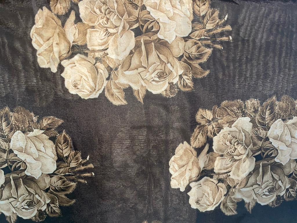 Satin organza fabric digital printed dark brown with beige floral print WIDTH 44 INCHES 112 CMS WIDE [9216]