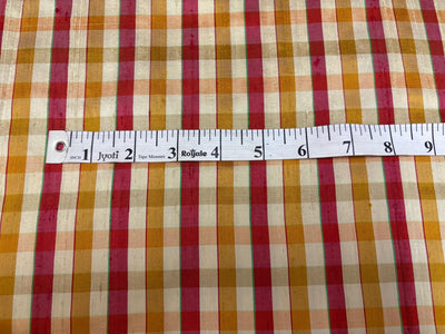 100% silk dupion  red ,pink, mustard, gold ,ivory Plaids fabric 44" DUPNEWC32[1]