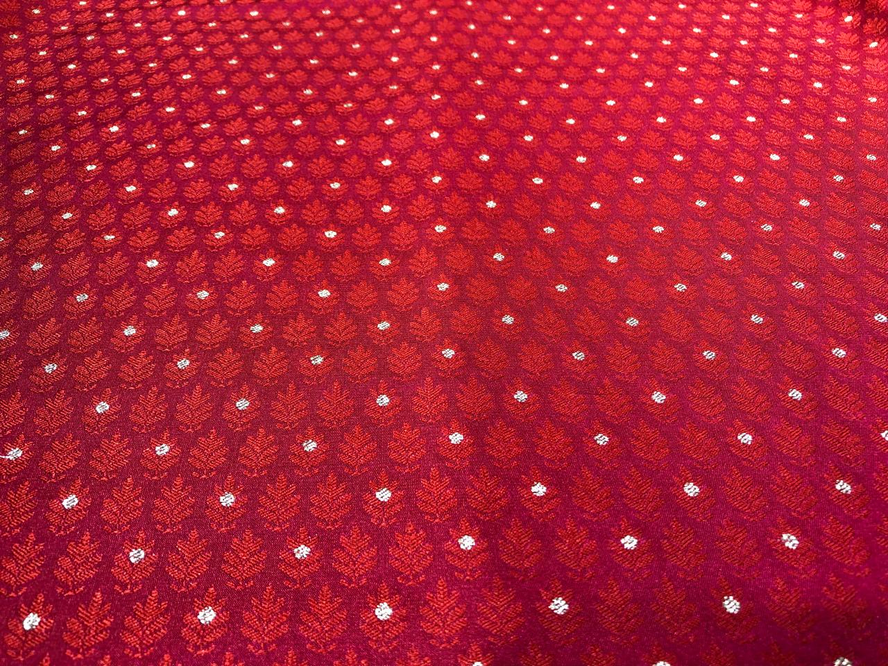 Silk Brocade fabric  self jacquard with subtle white gold metallic dots jacquard available in 4 colors ,blue , red x pink ,black and pink BRO1012