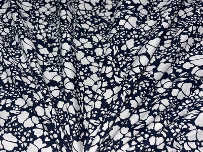 100%  Cotton Poplin NAVY AND WHITE  FLORAL PRINT [17094]
