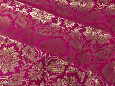 Silk Brocade fabric bright pink with white gold floral jacquard 44" BRO1063[1]