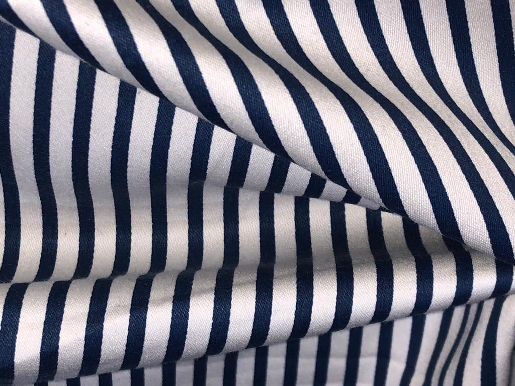 100% Cotton Denim Fabric 58" wide available in 4  different stripe designs 2 navy and white stripes and 2 navy and cream stripe