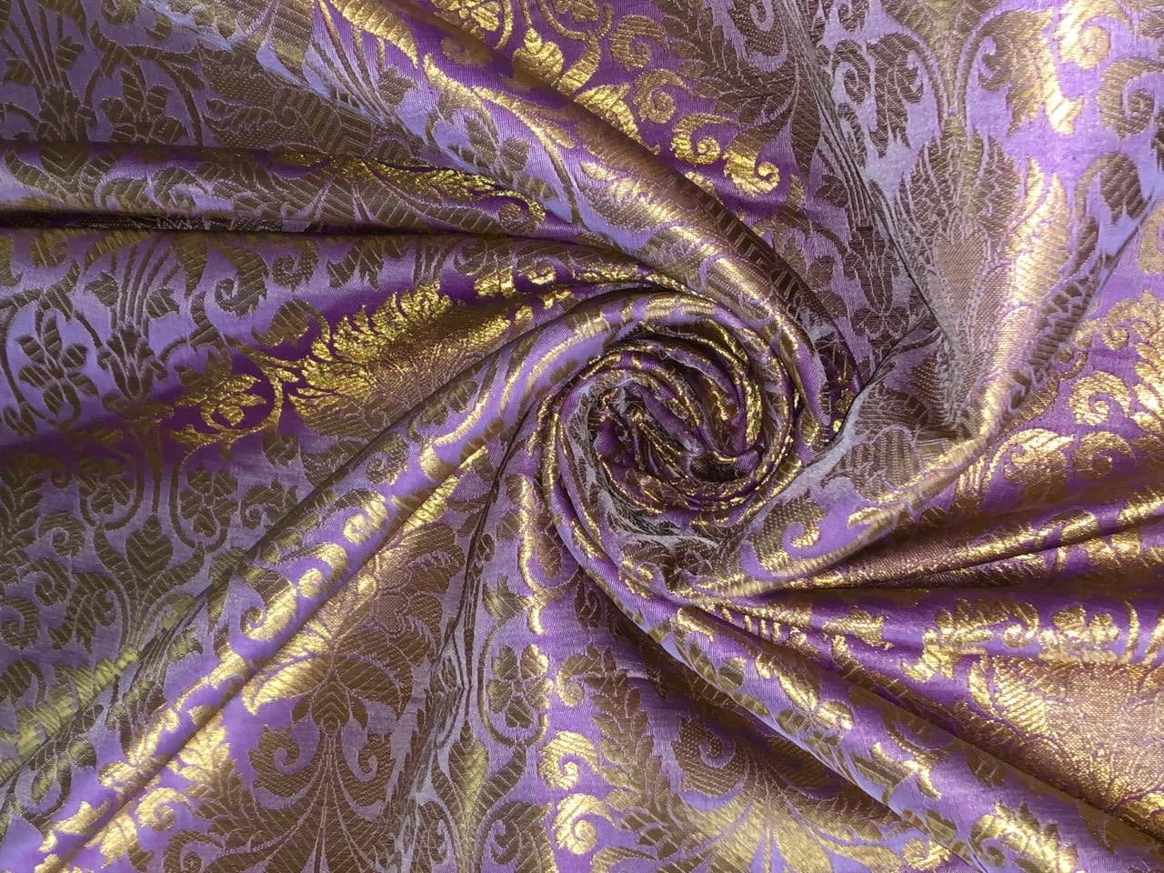 Silk Brocade fabric 44" wide with metallic gold jacquard  lilac color BRO805(2)NEW/BRO825[2]