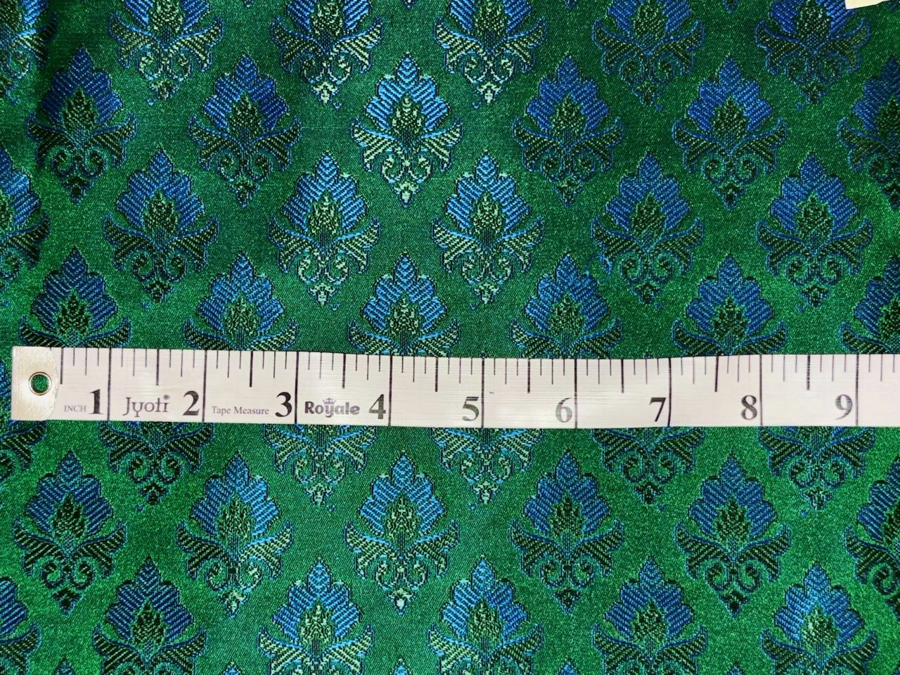 Silk Brocade fabric 44"jacquard green with beautiful blue and green motifs BRO1068[1]