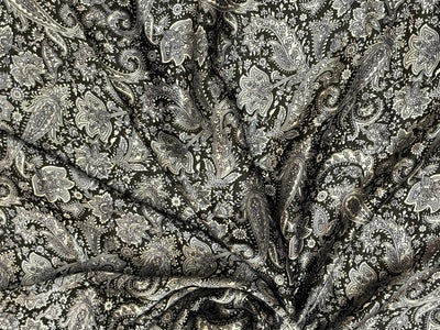 100% Pure Silk 80 grams satin printed 44"wide fabric black and white paisley print  [18430]