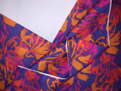 100% Cotton Linen BRIGHT MANGO,PINK AND PURPLE ABSTRACT  PRINT [17021]