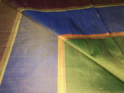 100% PURE SILK DUPIONI FABRIC  stripes  shades of gold ,blue and green  COLOR 54" WIDE single length 3.20 yds DUPcutS4