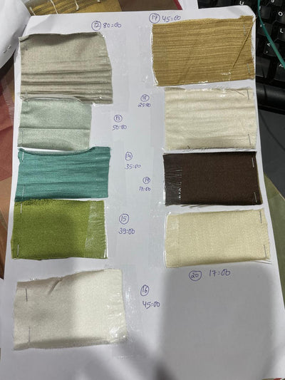 50% Silk 50% Cotton ,Cotton Silk 54" wide available in 6 colors khaki x black ,white gold ,sand gold, gold ,mint and metallic gold