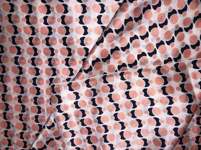 100% Pure Silk Satin 80 grams ivory  with peach and black  abstract print 54"Wide Fabric [18289]