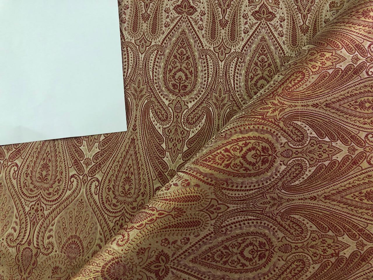 Silk Brocade fabric burgandy and  gold jacquard  BRO1005[5]