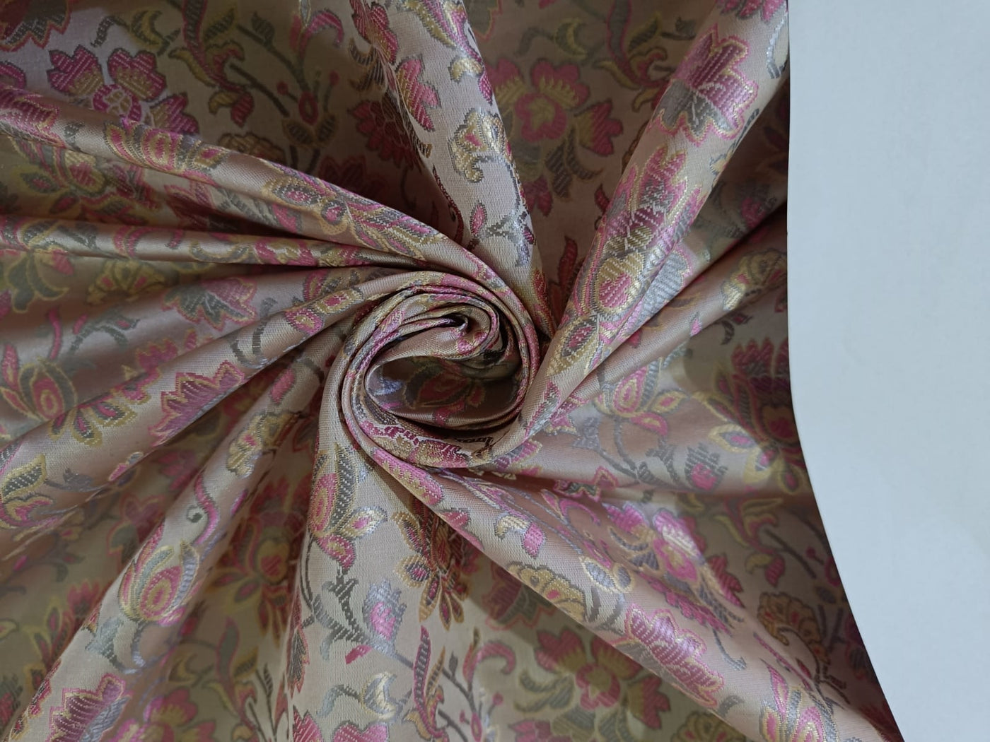 Silk Brocade fabric 44" wide available in 4 colors coral, burgundy ,green and nude BRO897