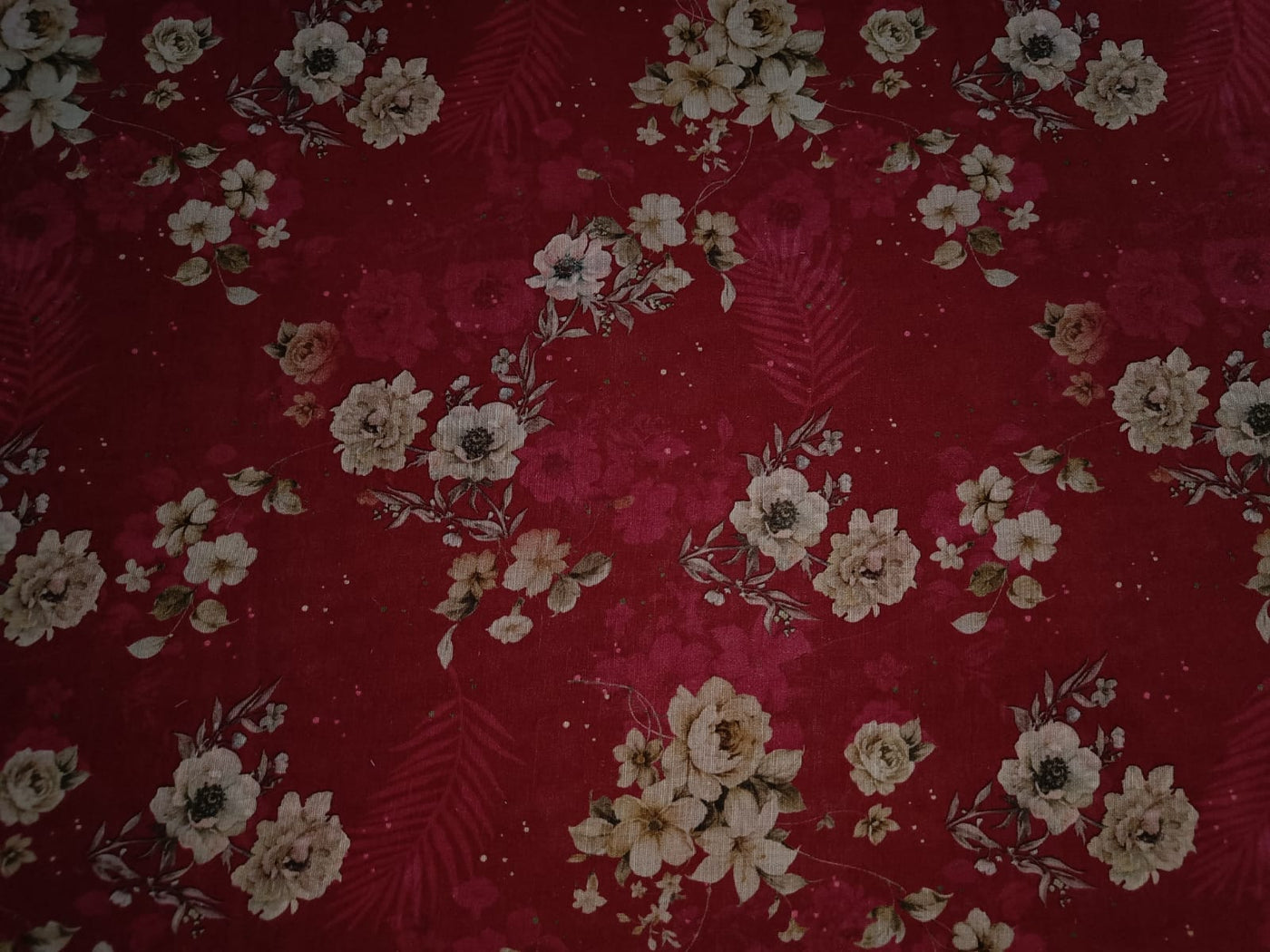 100% linen Floral digital print fabric 44" wide available in two colors burgundy and green[13051/53]