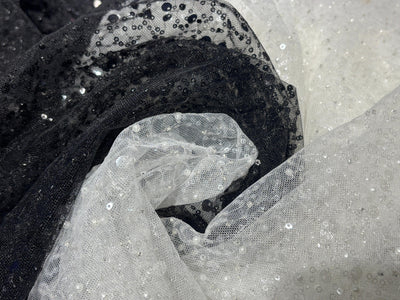 NET fabric  With self color  sequins and  pearls available in 2 colors black and white [17760/61]